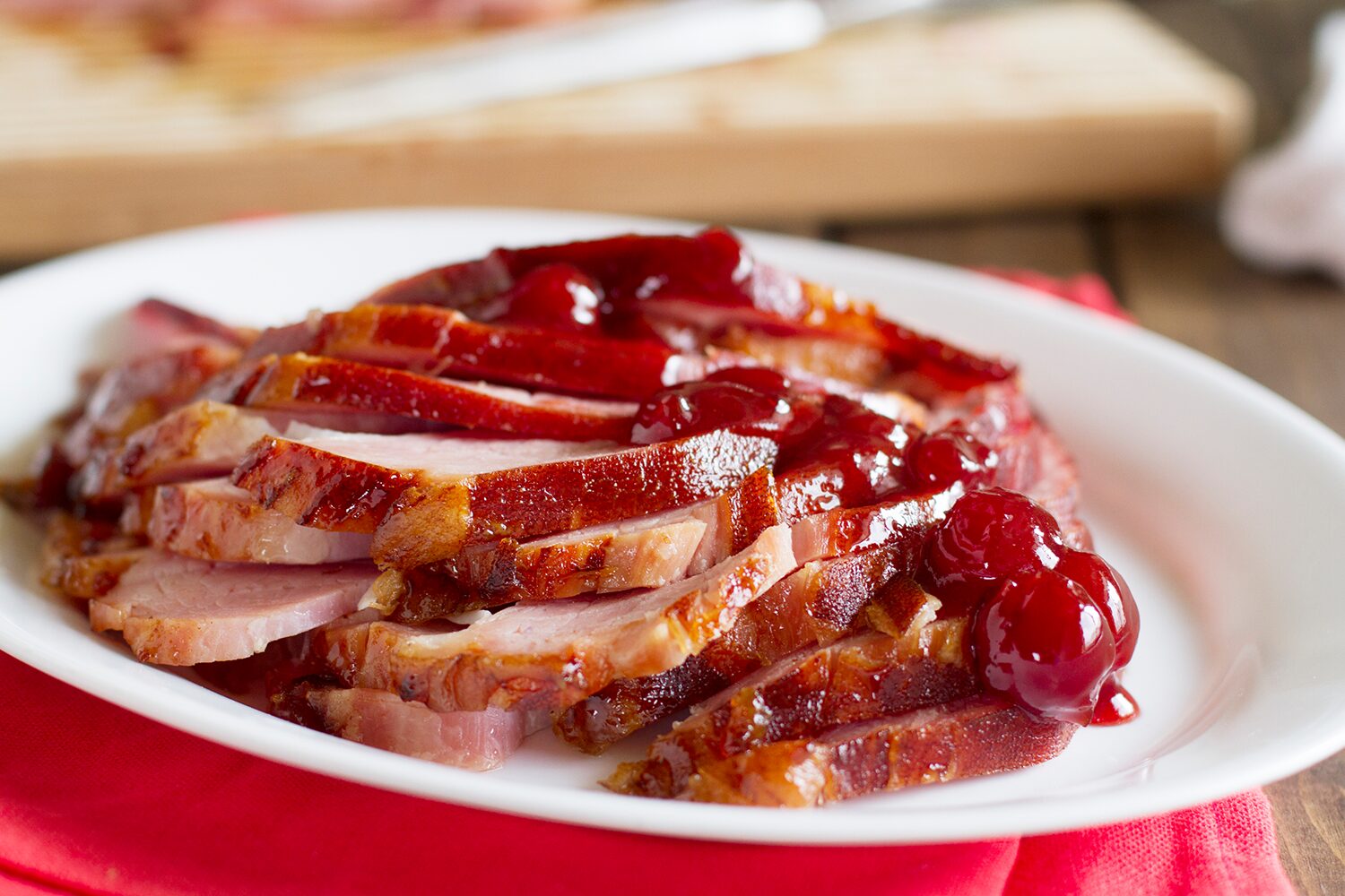 Cherry and brown sugar glazed ham