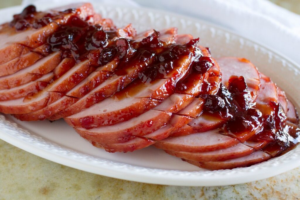 Cranberry orange glazed ham