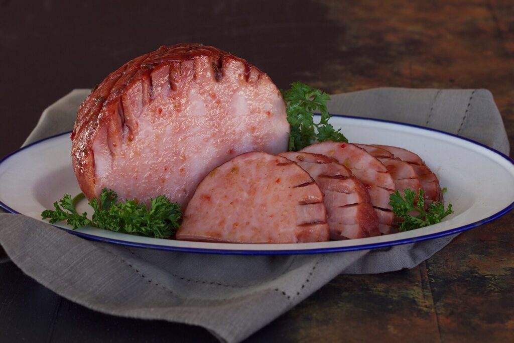 Hot pepper jelly glazed ham