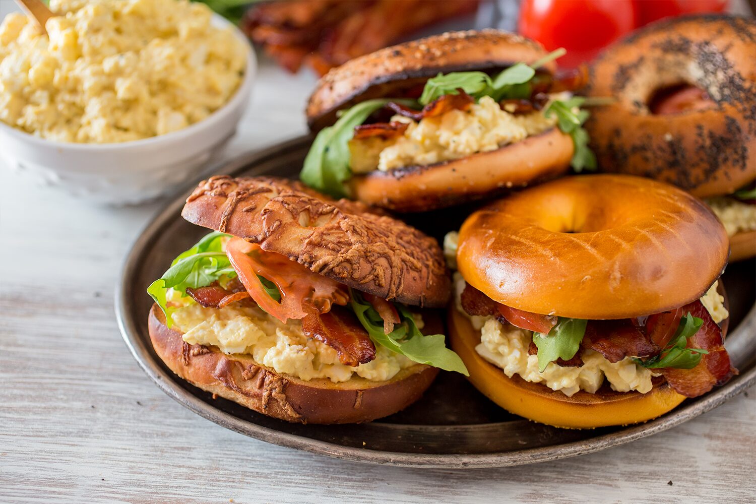 Bacon and egg salad breakfast sandwiches