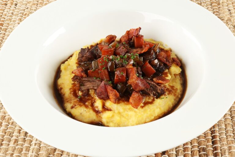 Braised venison with bacon and polenta