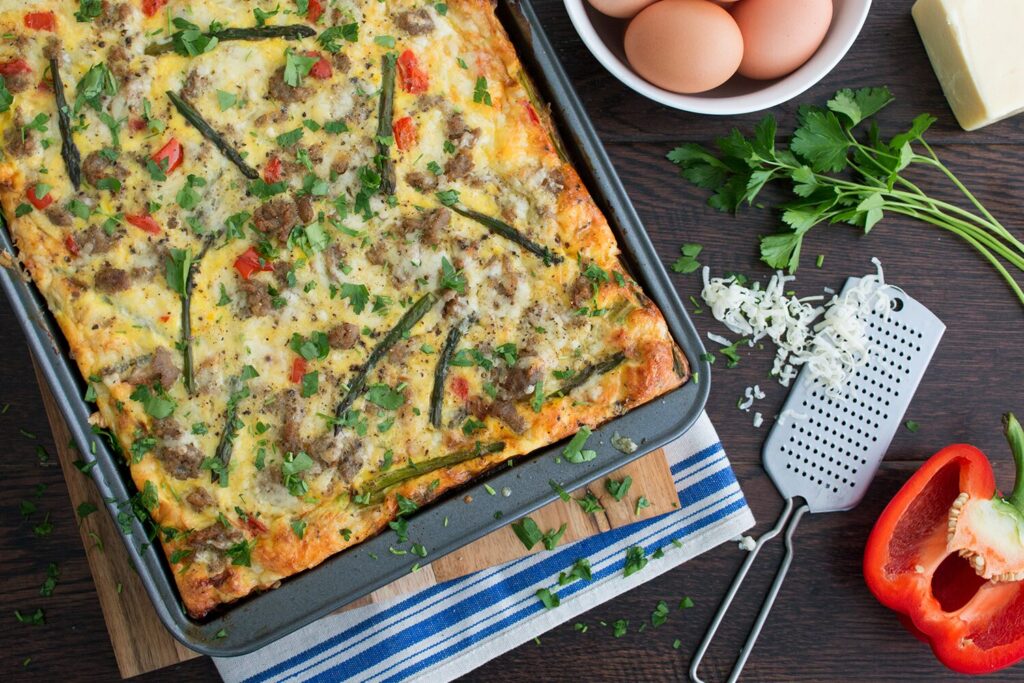 Sheet Pan Sausage and Asparagus Frittata