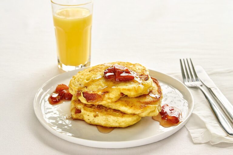 Bacon Pancakes with Strawberry Maple Jam