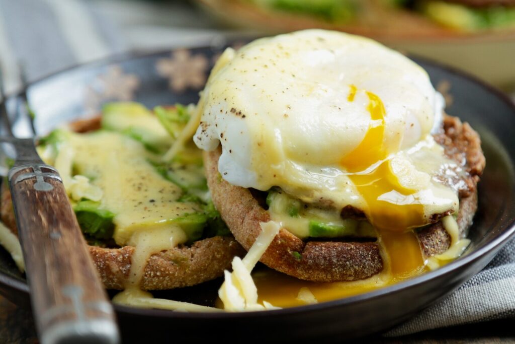 Sausage Avocado Benedict with White Cheddar Hollandaise