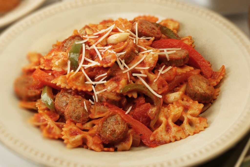 Skillet Chicken Sausage & Peppers with Pasta