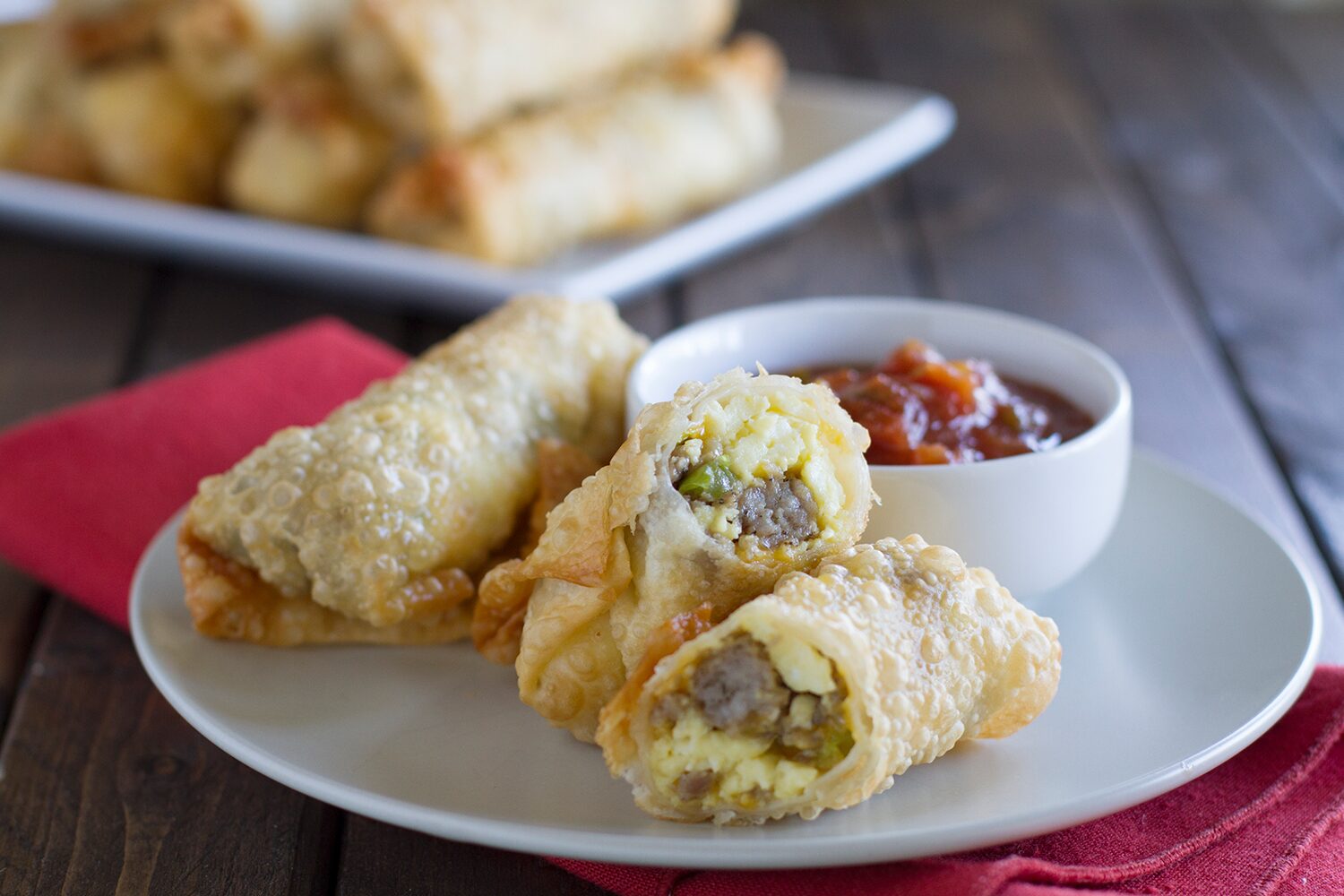 Breakfast eggrolls with sausage, eggs, and cheese