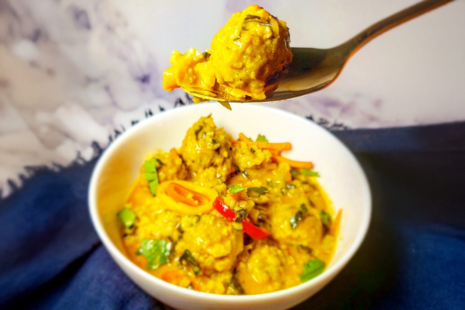 Red Curry Chicken Meatballs with cauliflower rice