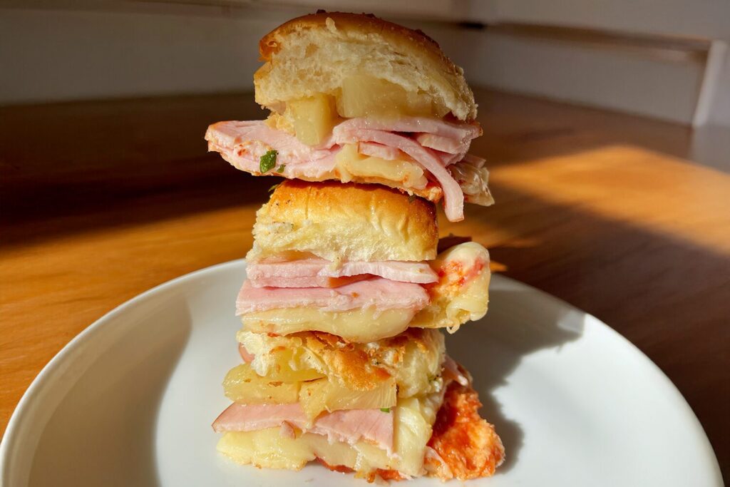 Hawaiian Pizza Sliders with Canadian bacon