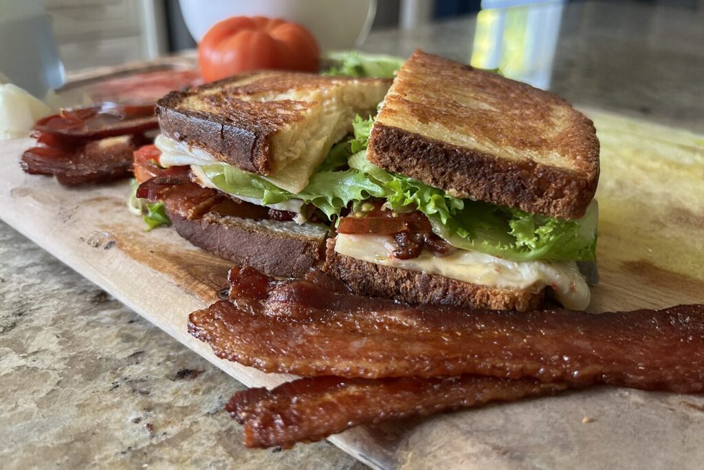 A grilled cheese BLT sandwich