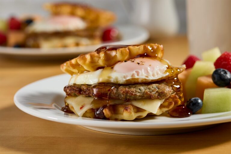 Chicken and Waffle Breakfast Sandwich with egg